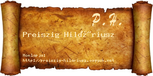 Preiszig Hiláriusz névjegykártya